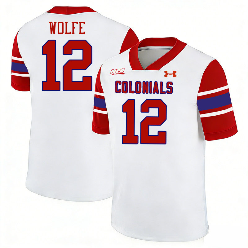 Robert Morris Colonials #12 Jake Wolfe College Football Jerseys,Uniforms Stitched-White